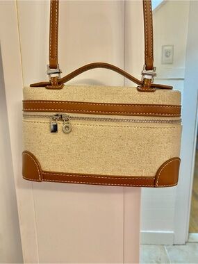 Women’s Cream and Tan Canvas Crossbody Bag
